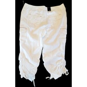 INC 20W International Concepts Women's 100% Linen White Slub‎ Pants Drawst NWT